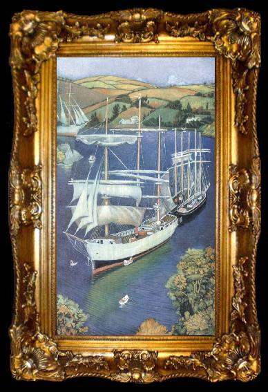 framed  Joseph E.Southall Brigs on the Fowey Estuary, ta009-2